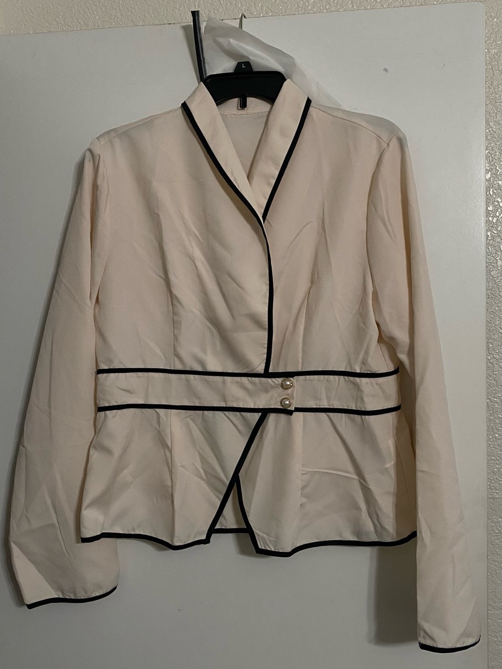 SHEIN Cream Blazer with Black Contrast Trim
